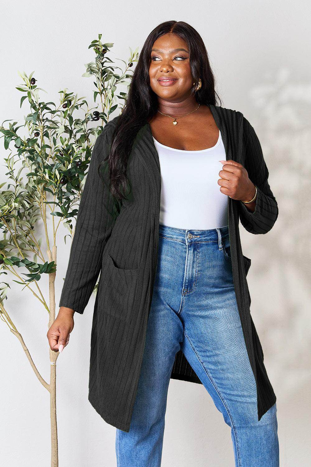 Basic Bae Full Size Hooded Sweater Cardigan for Women