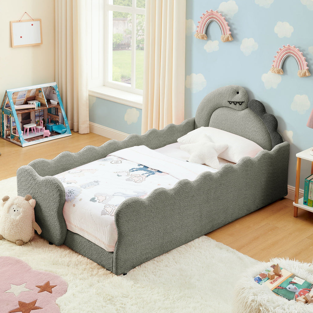 Dinosaur Shaped Toddler Bed with Safety Guardrail - Twin Upholstered Bed