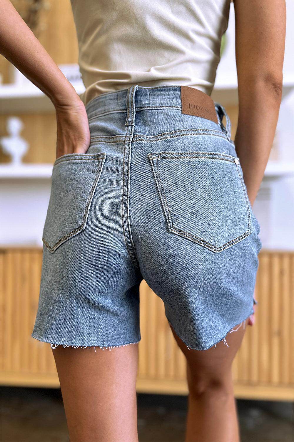 Judy Blue Full Size High Waist Raw Hem Denim Shorts for Women