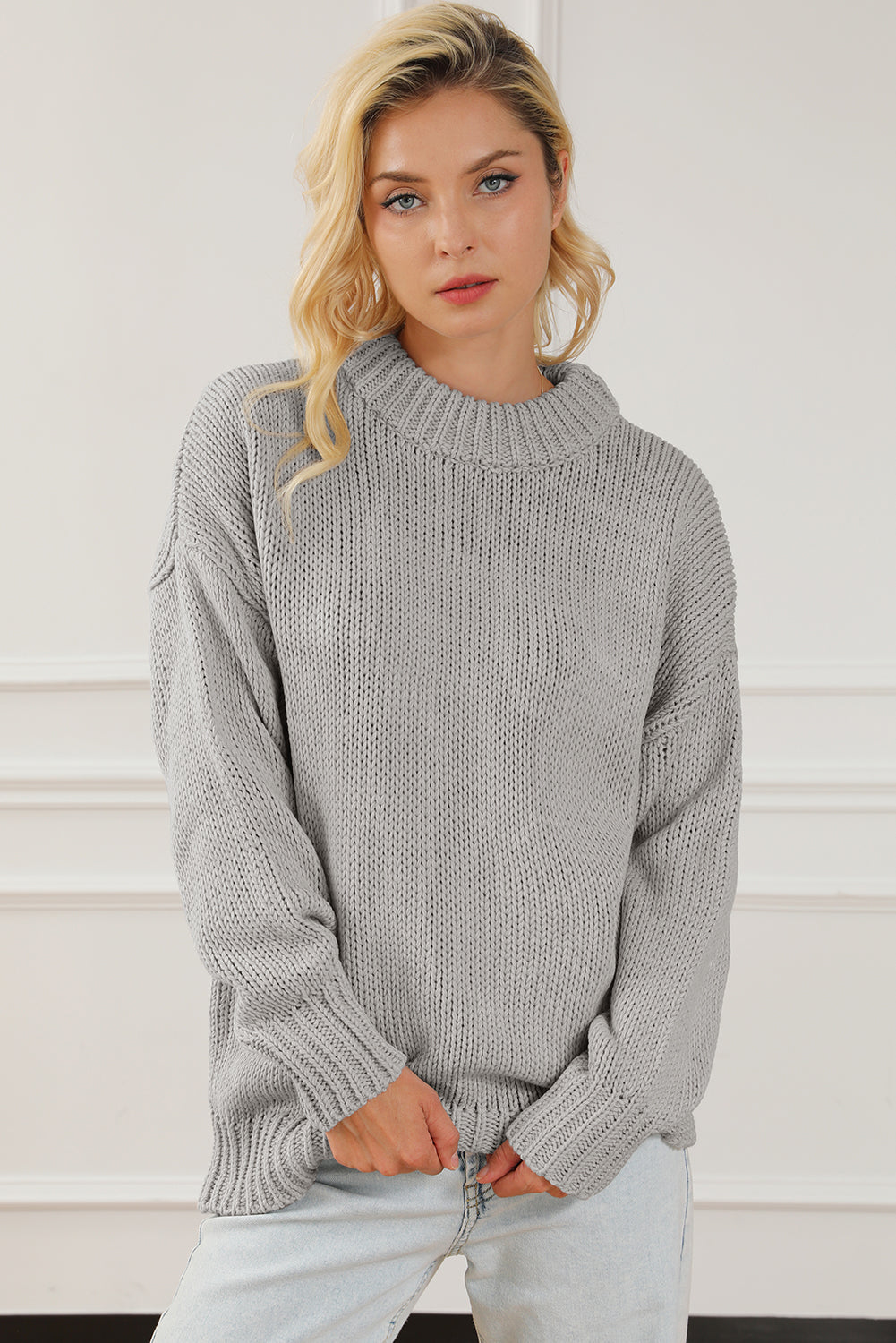 Chunky Drop-Shoulder Turtleneck Sweater