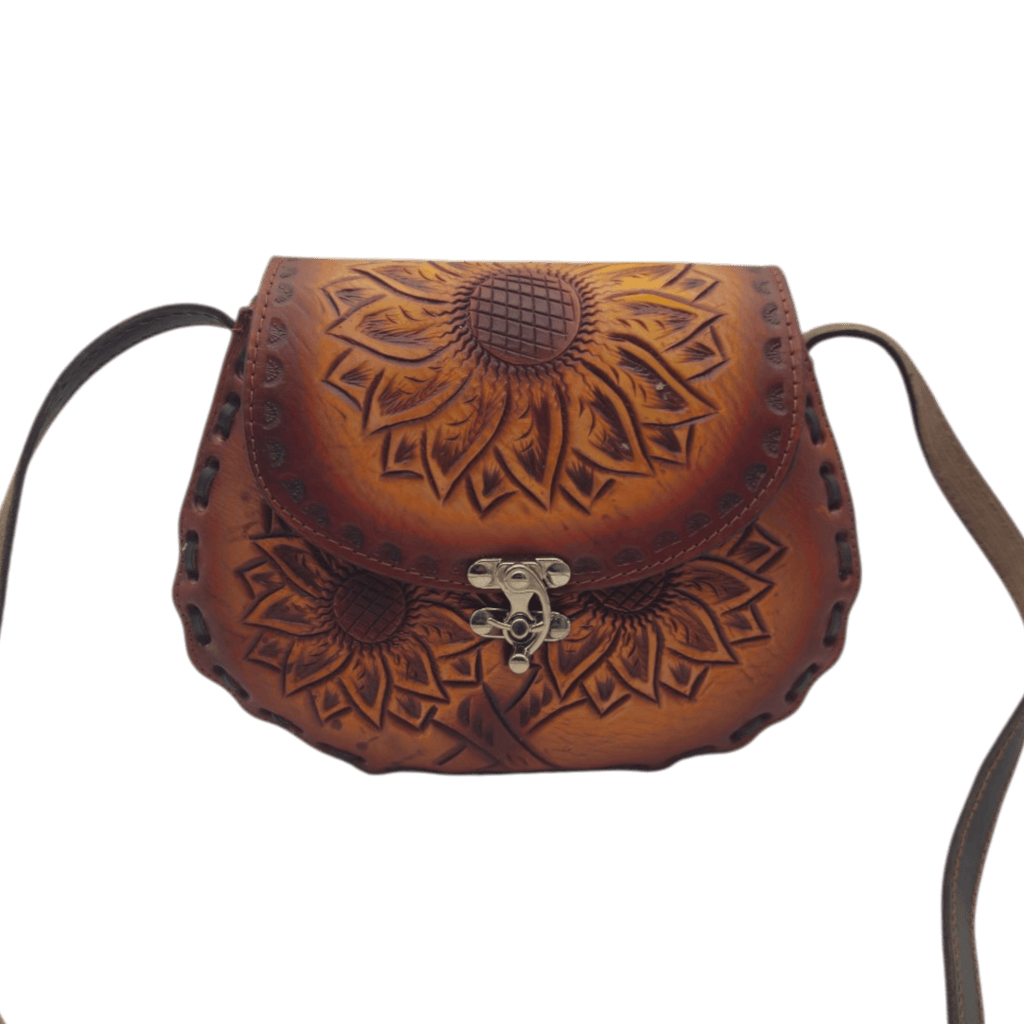 Cincelada Leather Crossbody | Hand Tooled Sunflower Purse