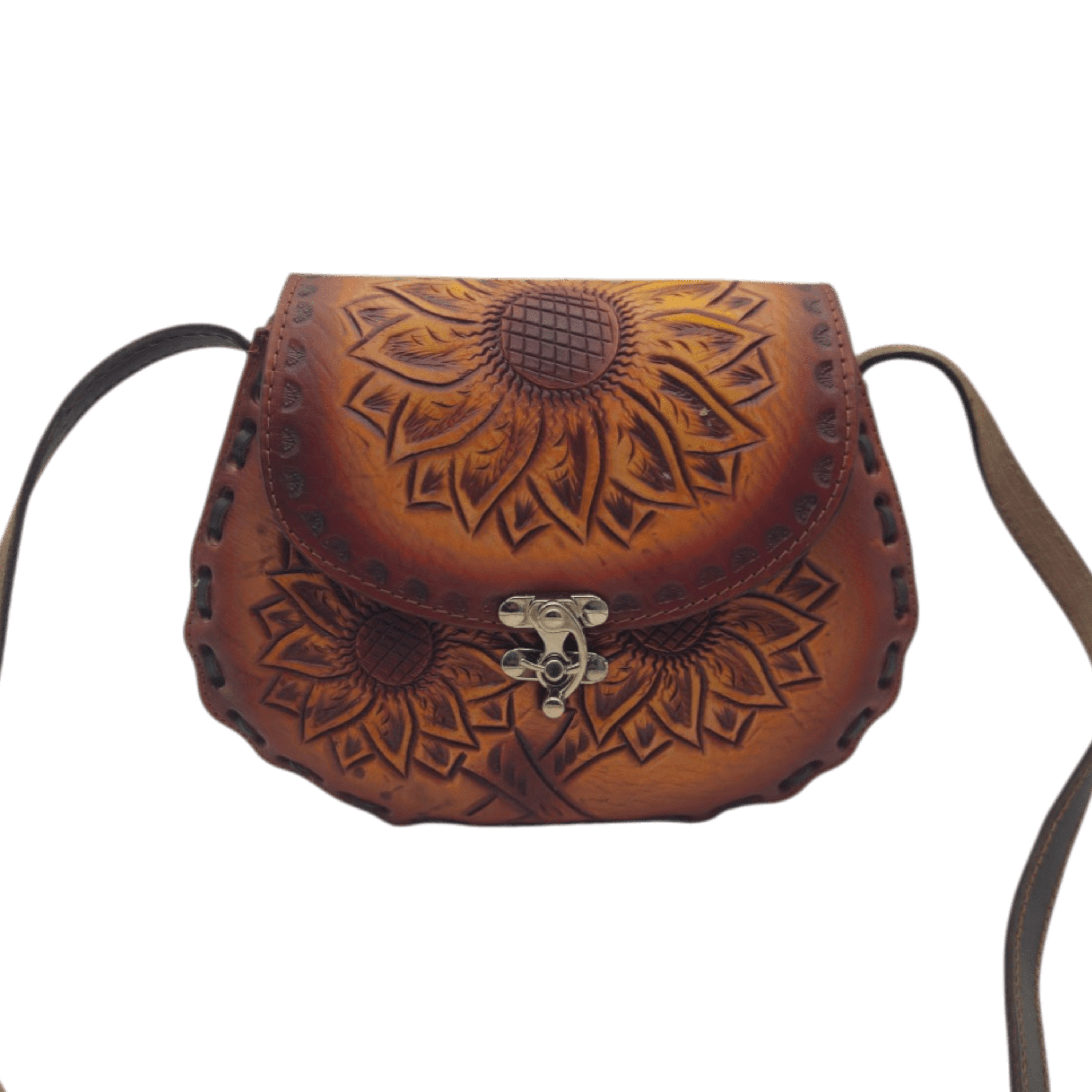 Cincelada Leather Crossbody | Hand Tooled Sunflower Purse