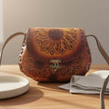Cincelada Leather Crossbody | Hand Tooled Sunflower Purse