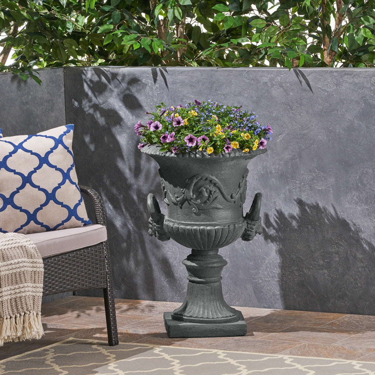 Classic Roman MGO Garden Urn Planter with Durable Magnesium Oxide - Black