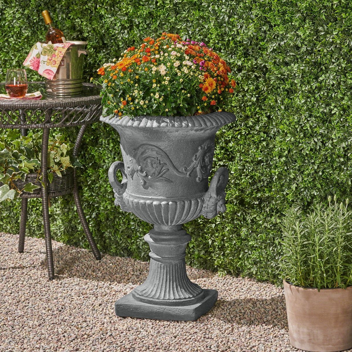 Classic Roman MGO Garden Urn Planter with Durable Magnesium Oxide - Black