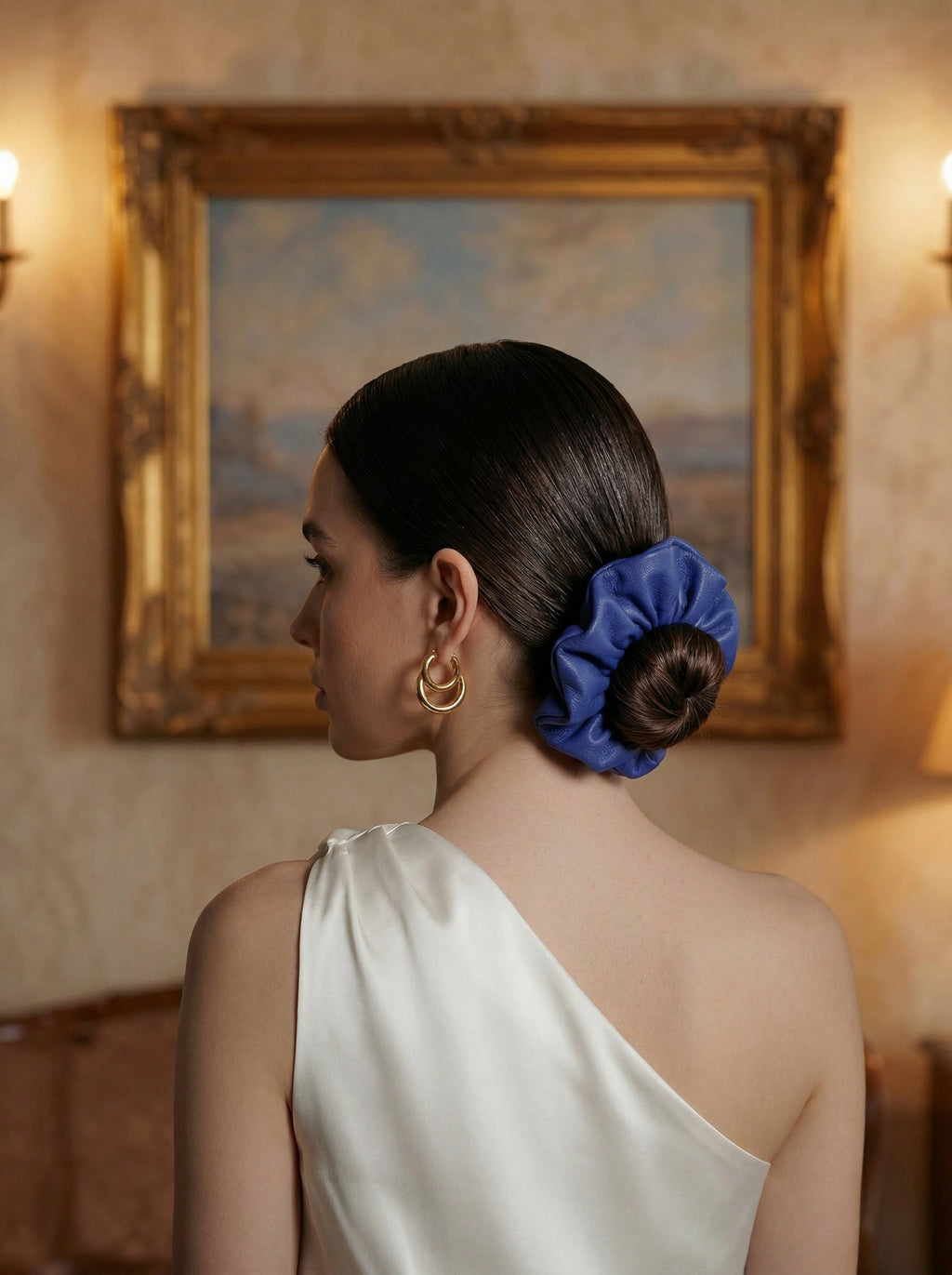 Cobalt Genuine Leather Scrunchie