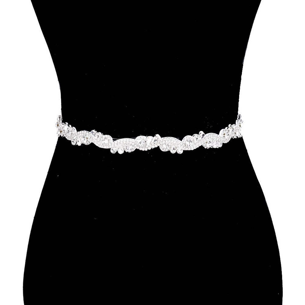 Crystal Rhinestone Sash Ribbon Bridal Belt Headband Tie