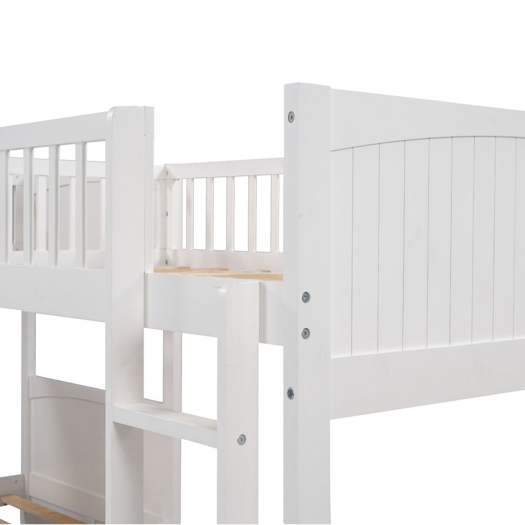 Triple Twin Bunk Bed With Loft and 2 Drawers - Dark Gray or White