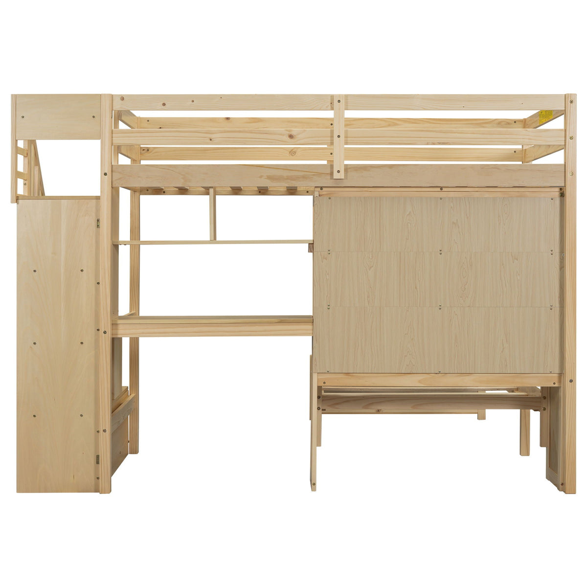 Twin Over Twin Loft Bed with Built-In Desk and Staircase - White or Light Brown