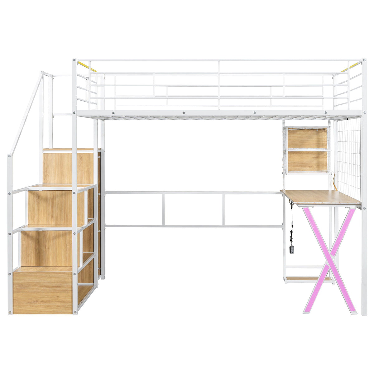 Loft Bed with Built-In Work Station, Wardrobe & Storage Staircase – White or Black