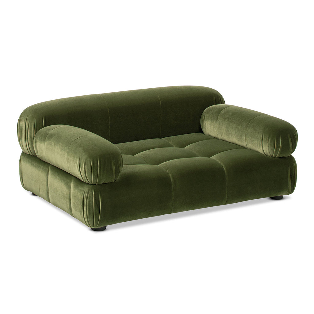 Olive Green Velvet Upholstered Pet Bed with Bolstered Arms - Small to Medium