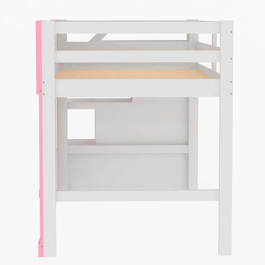 Loft Bed With Storage Staircase and Windows - Twin Size