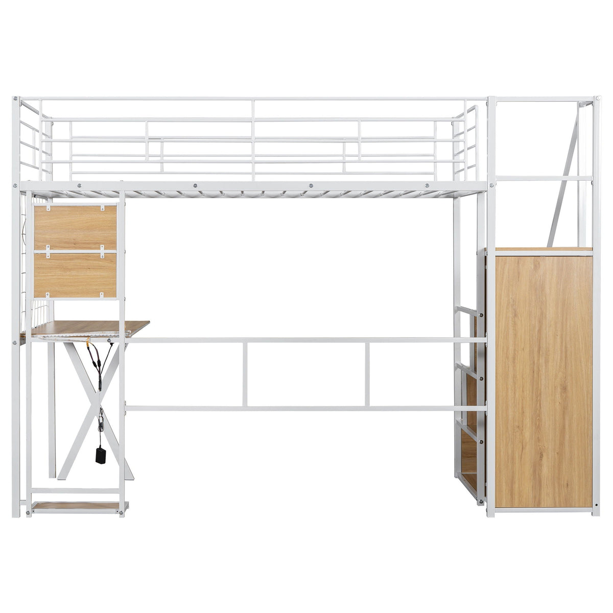 Loft Bed with Built-In Work Station, Wardrobe & Storage Staircase – White or Black
