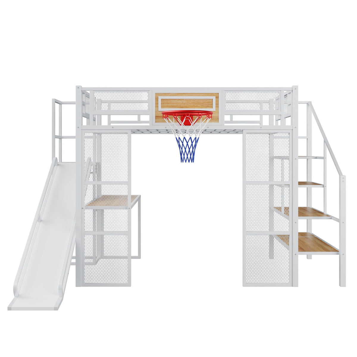 Full Loft Bed with Built-In Desk, Slide & Storage - Black or White