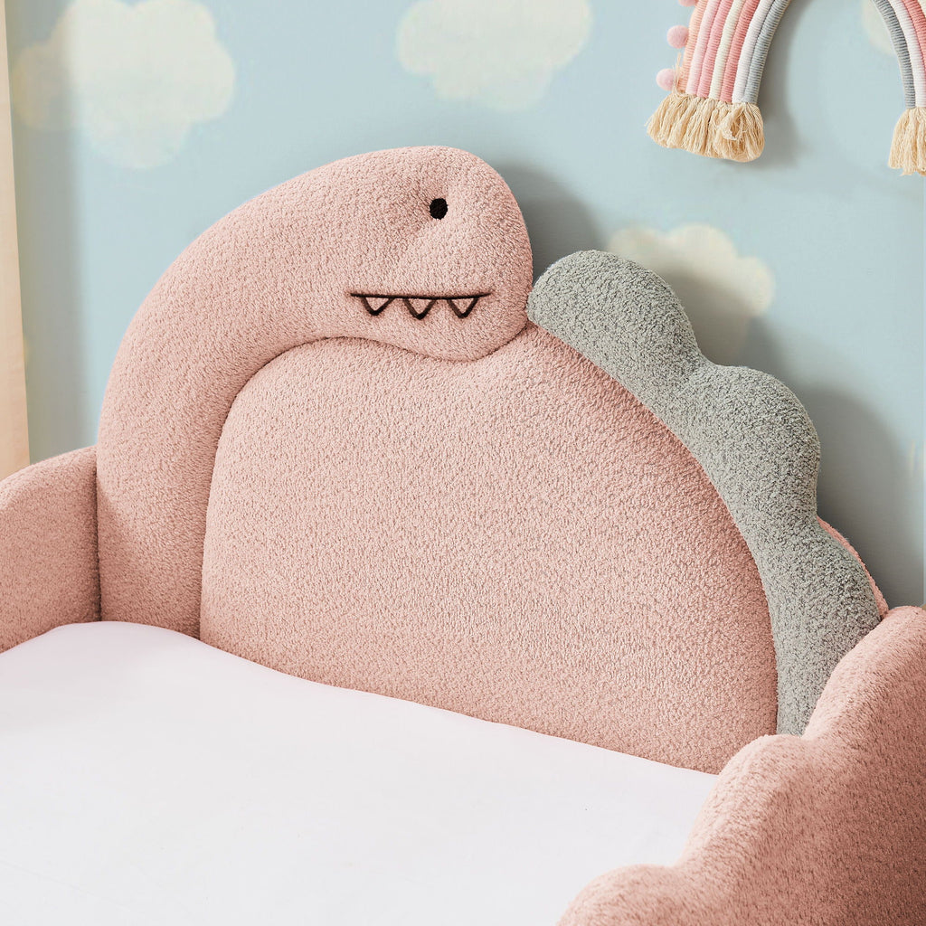 Dinosaur Shaped Toddler Bed with Safety Guardrail - Twin Upholstered Bed