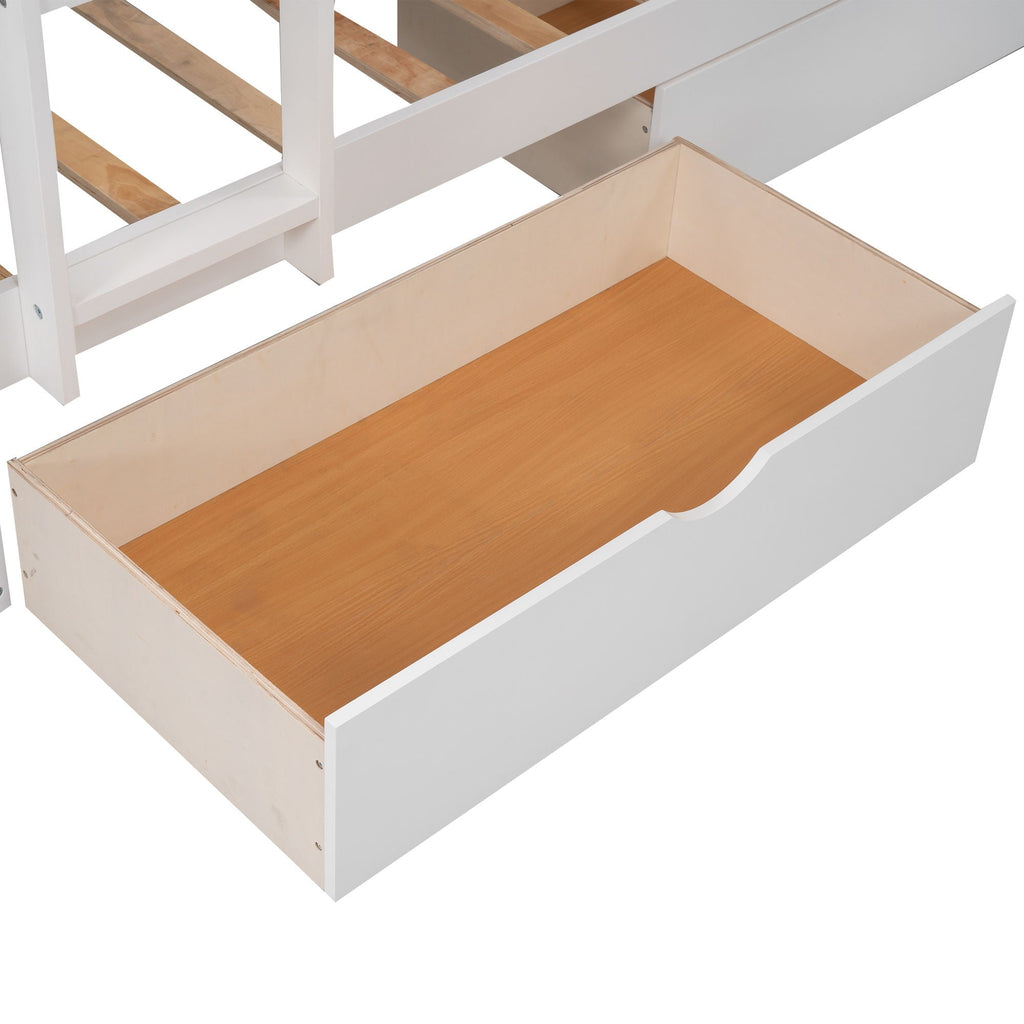 Triple Twin Bunk Bed With Loft and 2 Drawers - Dark Gray or White