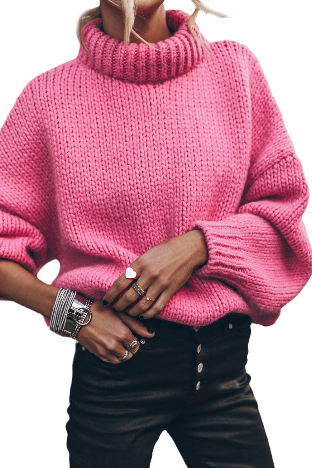 Chunky Drop-Shoulder Turtleneck Sweater