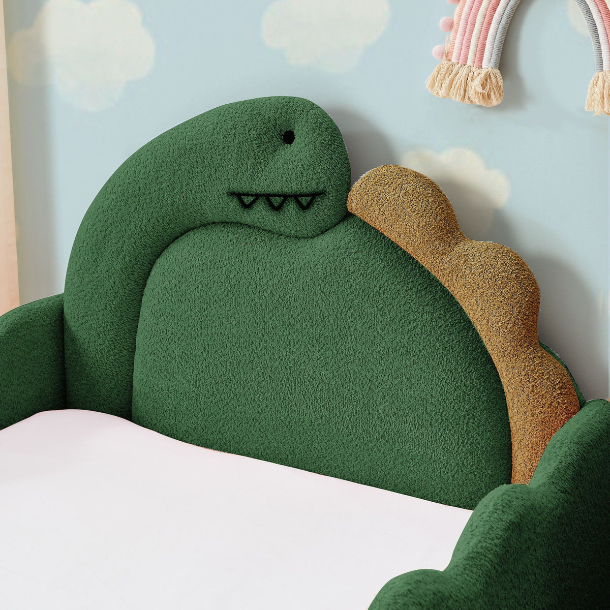 Dinosaur Shaped Toddler Bed with Safety Guardrail - Twin Upholstered Bed