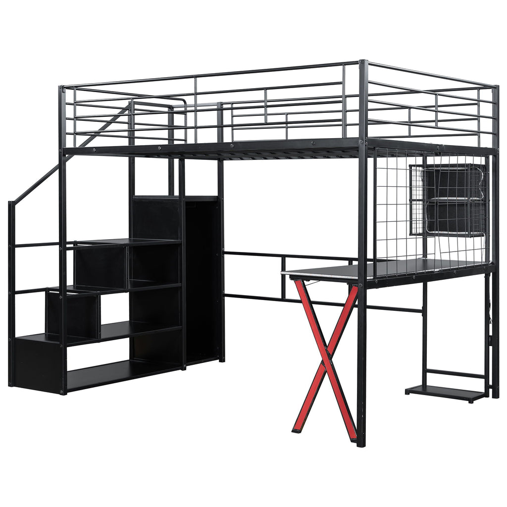 Loft Bed with Built-In Work Station, Wardrobe & Storage Staircase – White or Black