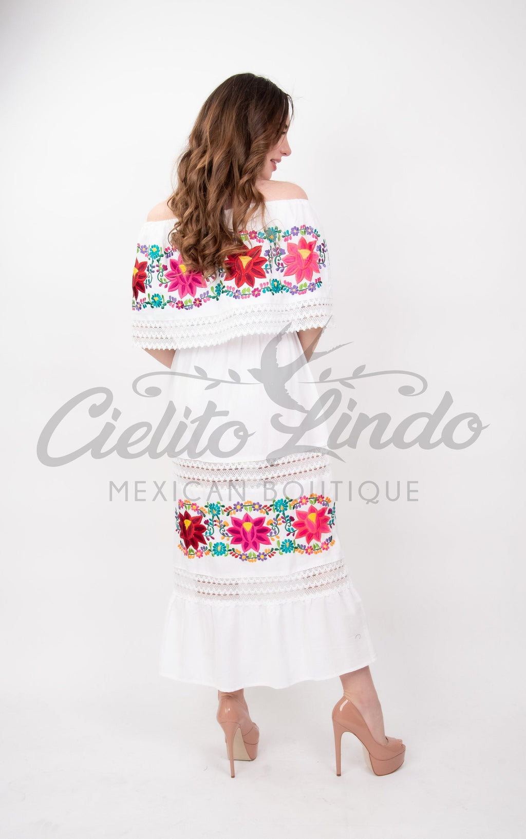 Mexican Luxury Fino Campesino Maxi Dress White