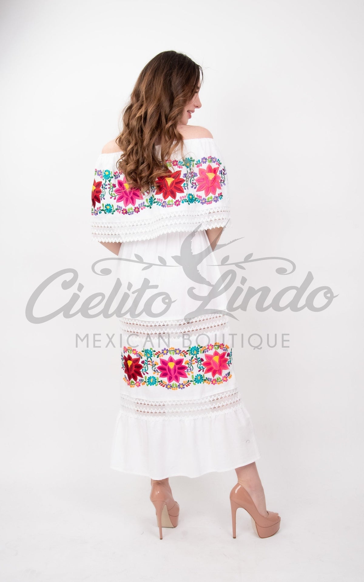 Mexican Luxury Fino Campesino Maxi Dress White