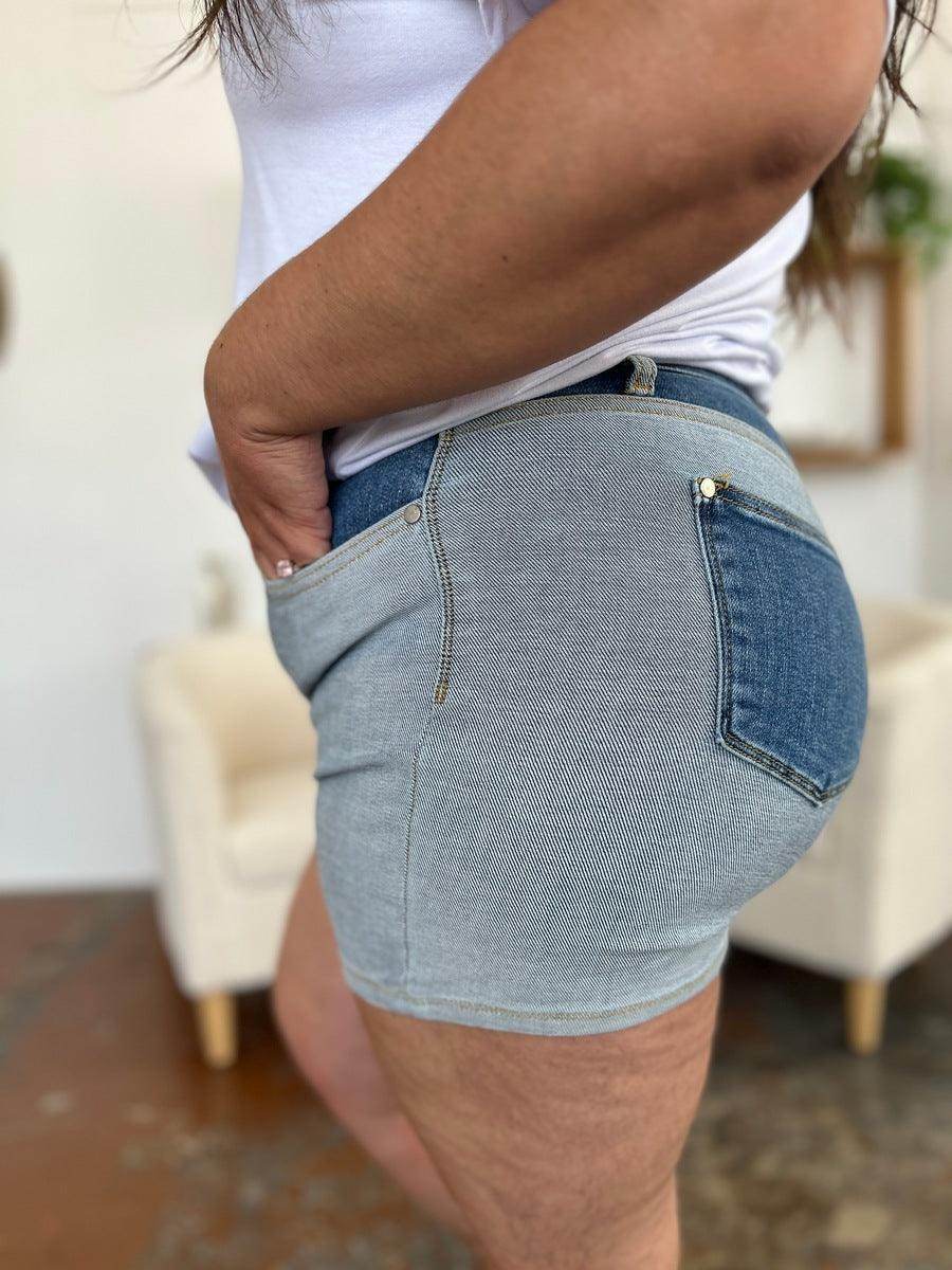 Judy Blue Full Size Color Block Denim Shorts for Women