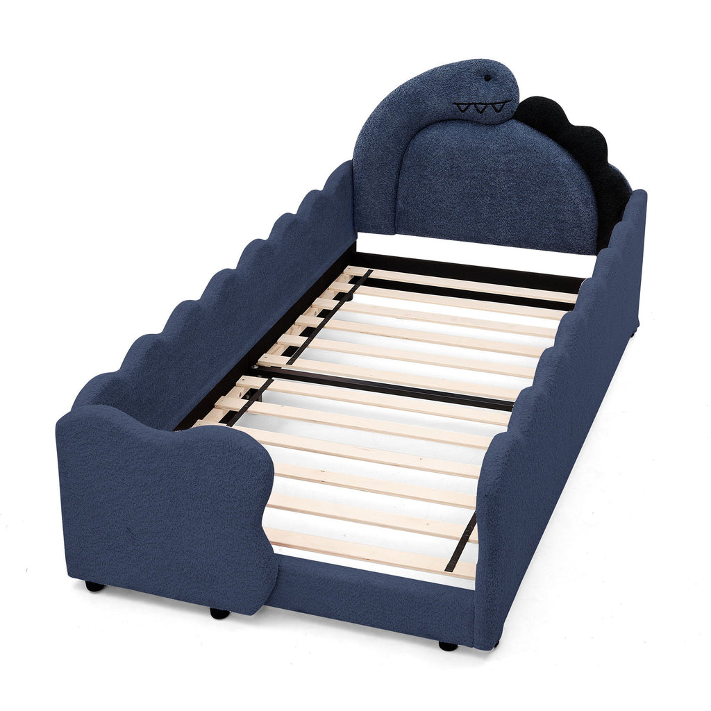 Dinosaur Shaped Toddler Bed with Safety Guardrail - Twin Upholstered Bed