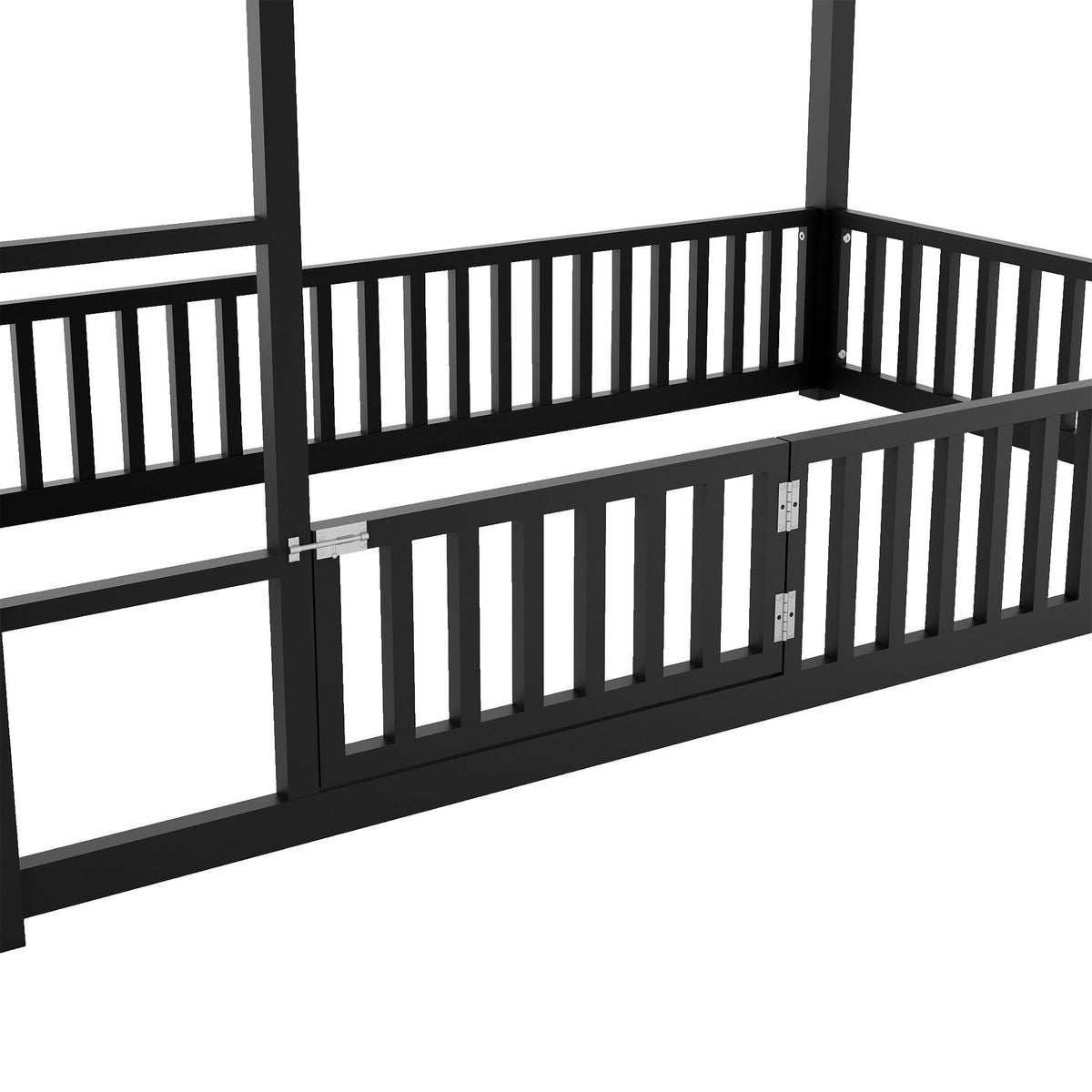 Metal House Bunk Bed with Fence and Door - Twin over Twin