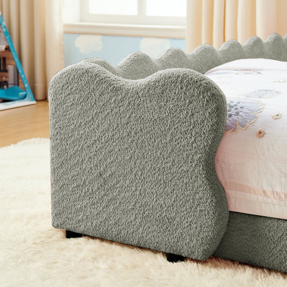 Dinosaur Shaped Toddler Bed with Safety Guardrail - Twin Upholstered Bed