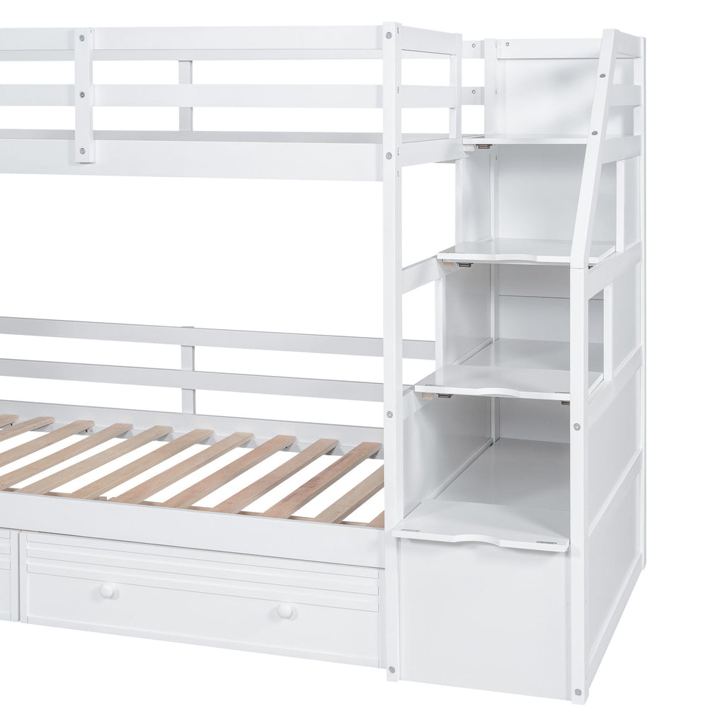 Bunk Bed with Storage Staircase, Slide & Desk - Twin or Full - Dark Gray or White