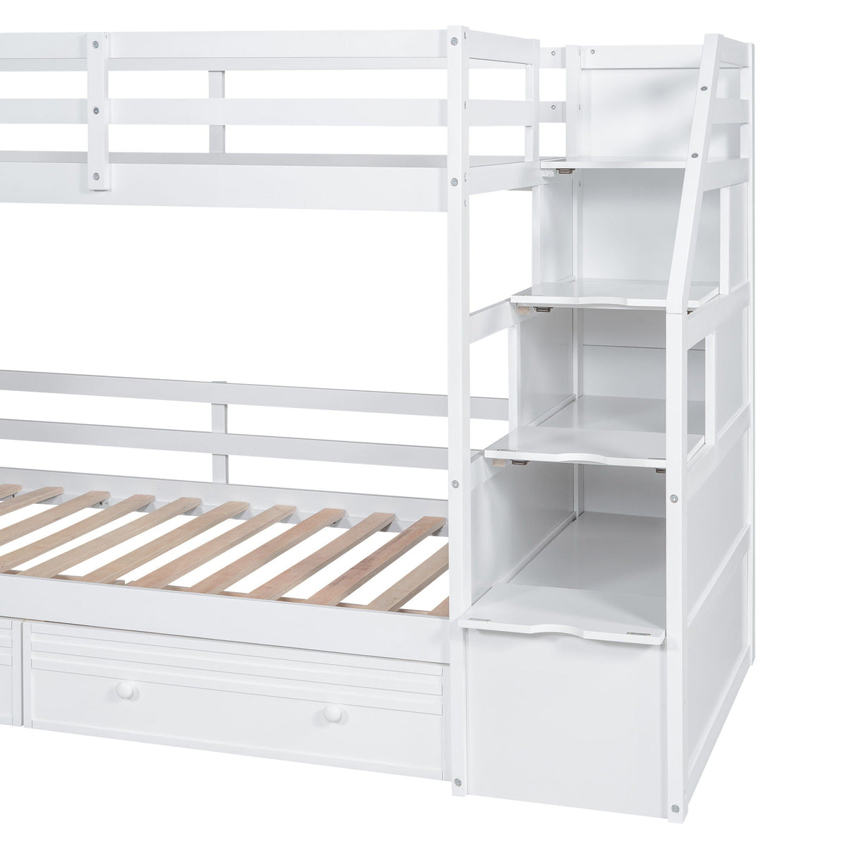 Bunk Bed with Storage Staircase, Slide & Desk - Twin or Full - Dark Gray or White