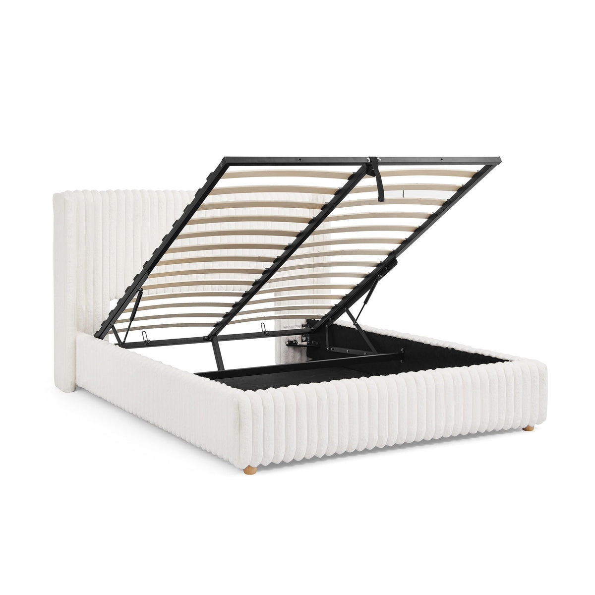 Functional Vertical Striped Bed with Gas Lift Storage - Beige