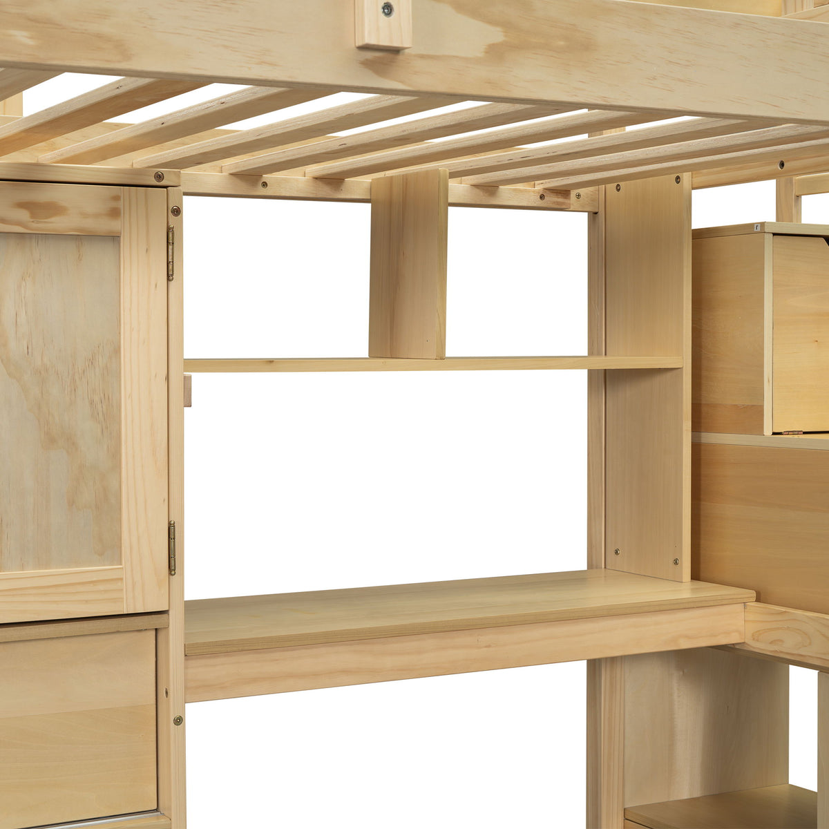Twin Over Twin Loft Bed with Built-In Desk and Staircase - White or Light Brown