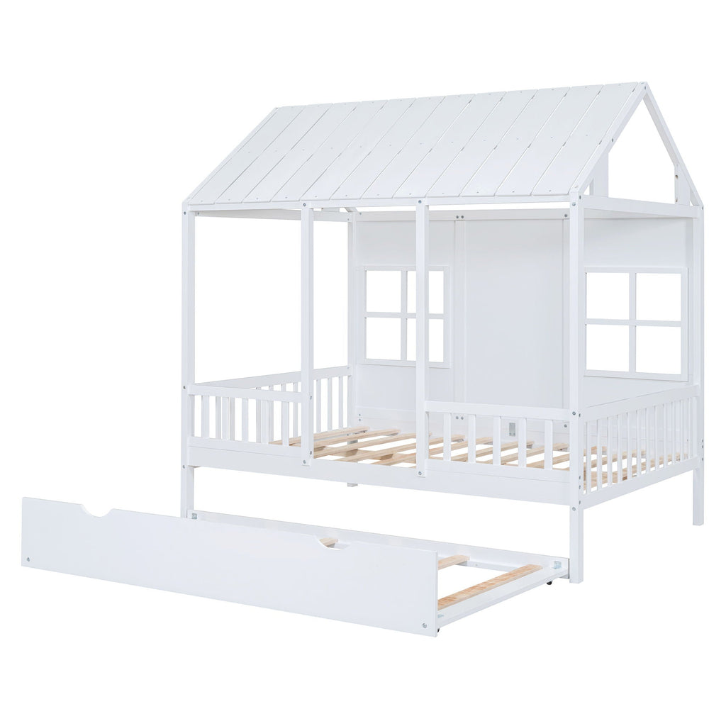 White House Bed with Trundle - Solid Pine, Full or Twin