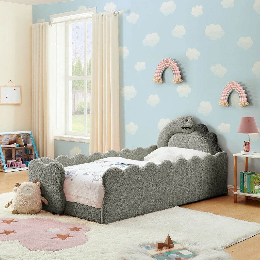Dinosaur Shaped Toddler Bed with Safety Guardrail - Twin Upholstered Bed
