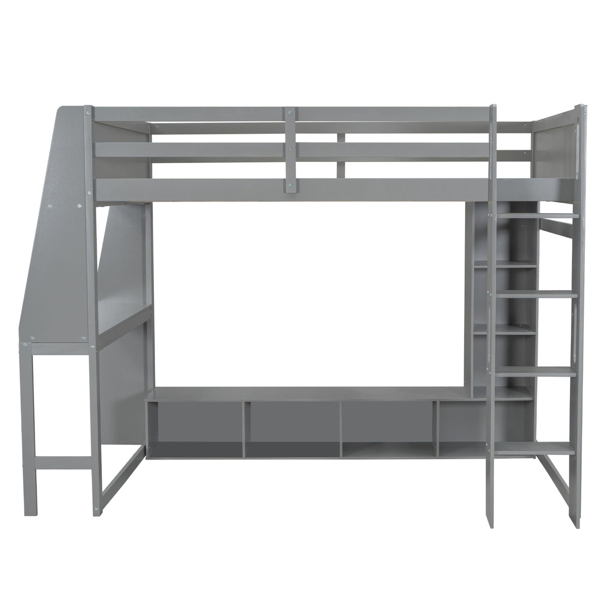 Gaming Loft Bed with Desk and Storage Shelves – LED Lighting – Black or Dark Gray