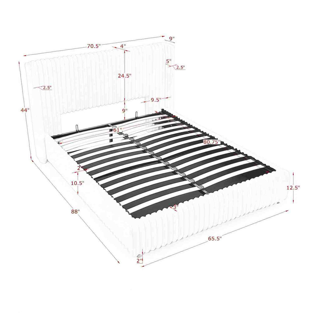 Functional Vertical Striped Bed with Gas Lift Storage - Beige