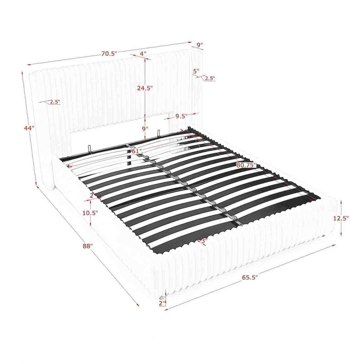 Functional Vertical Striped Bed with Gas Lift Storage - Beige