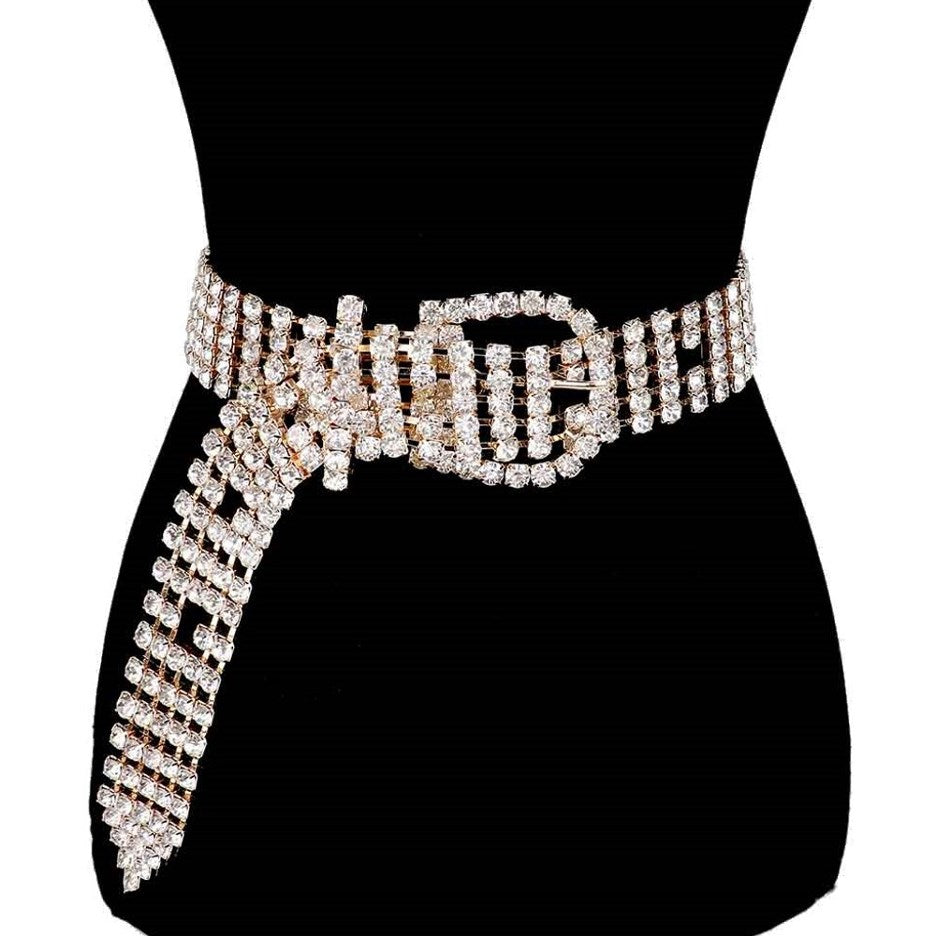 Embellished Crystal Rhinestone Buckle Belt Rhinestone Belt