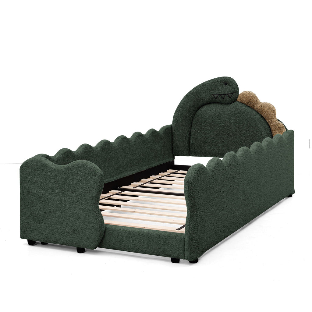 Dinosaur Shaped Toddler Bed with Safety Guardrail - Twin Upholstered Bed