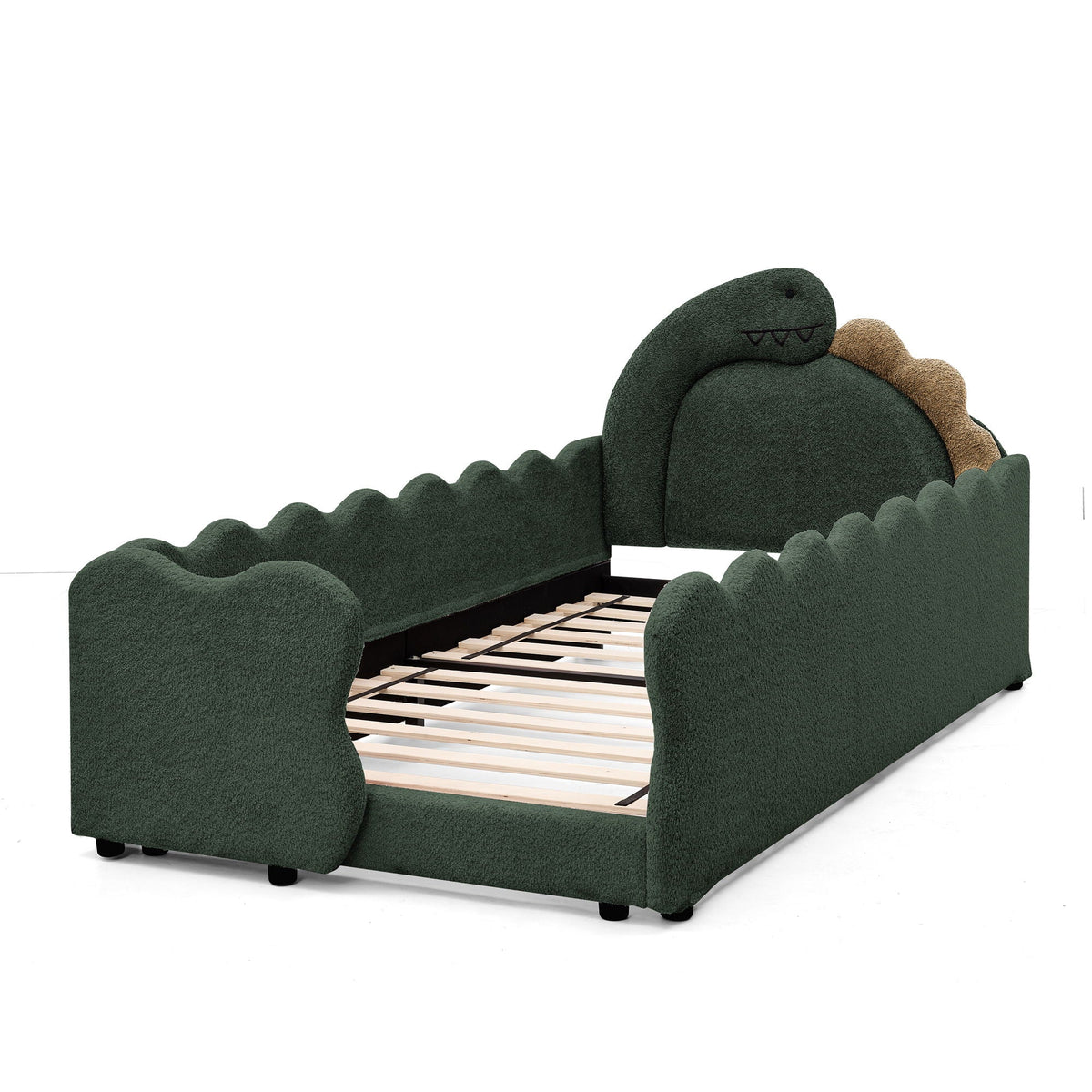 Dinosaur Shaped Toddler Bed with Safety Guardrail - Twin Upholstered Bed