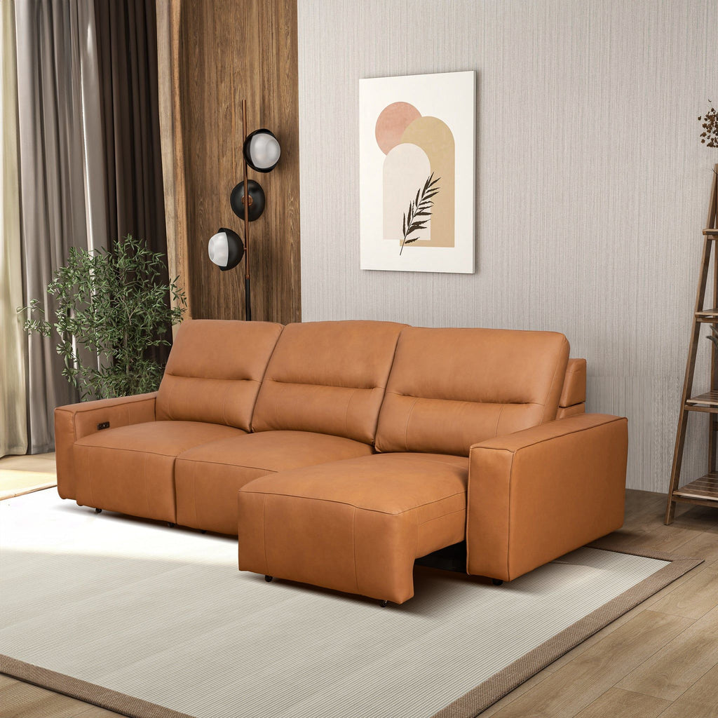 Triple Power Convertible Sofa Reclining Sectional with Queen Bed - Cognac
