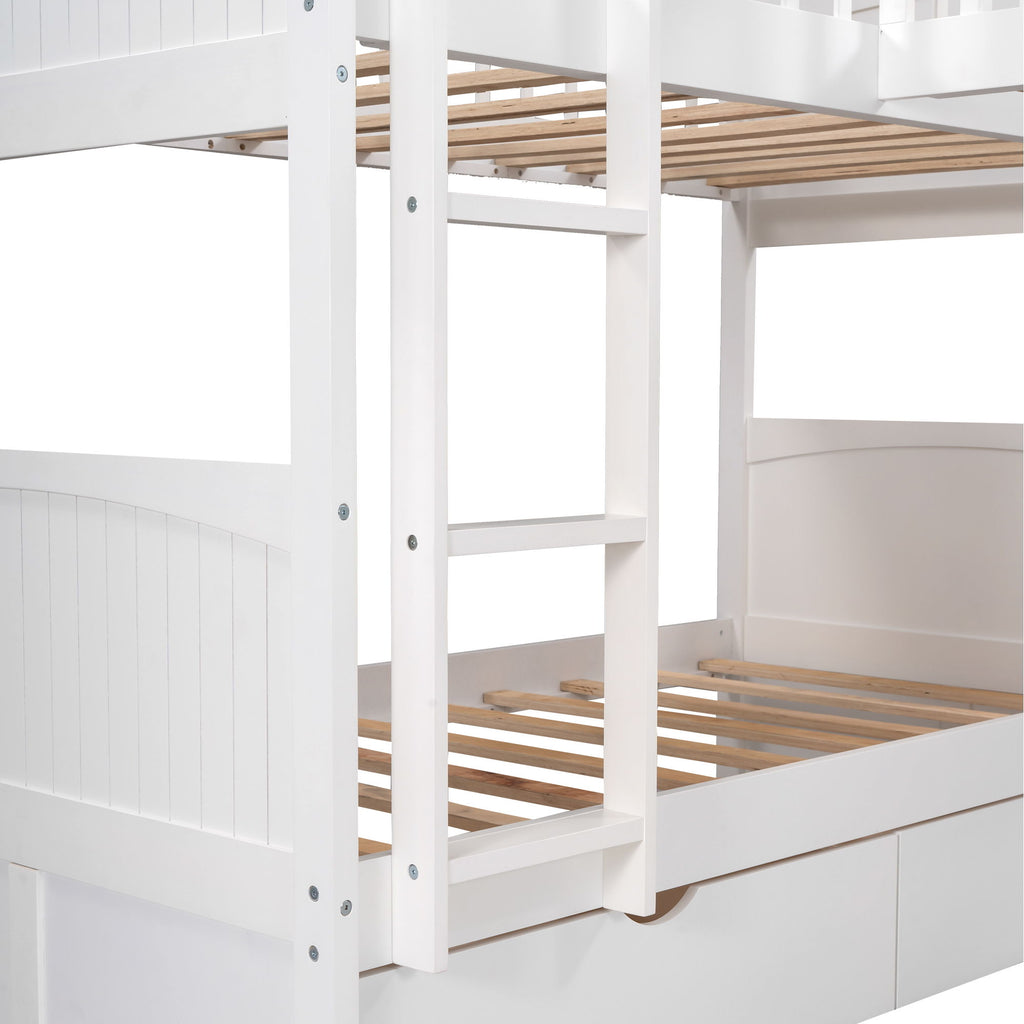 Triple Twin Bunk Bed With Loft and 2 Drawers - Dark Gray or White