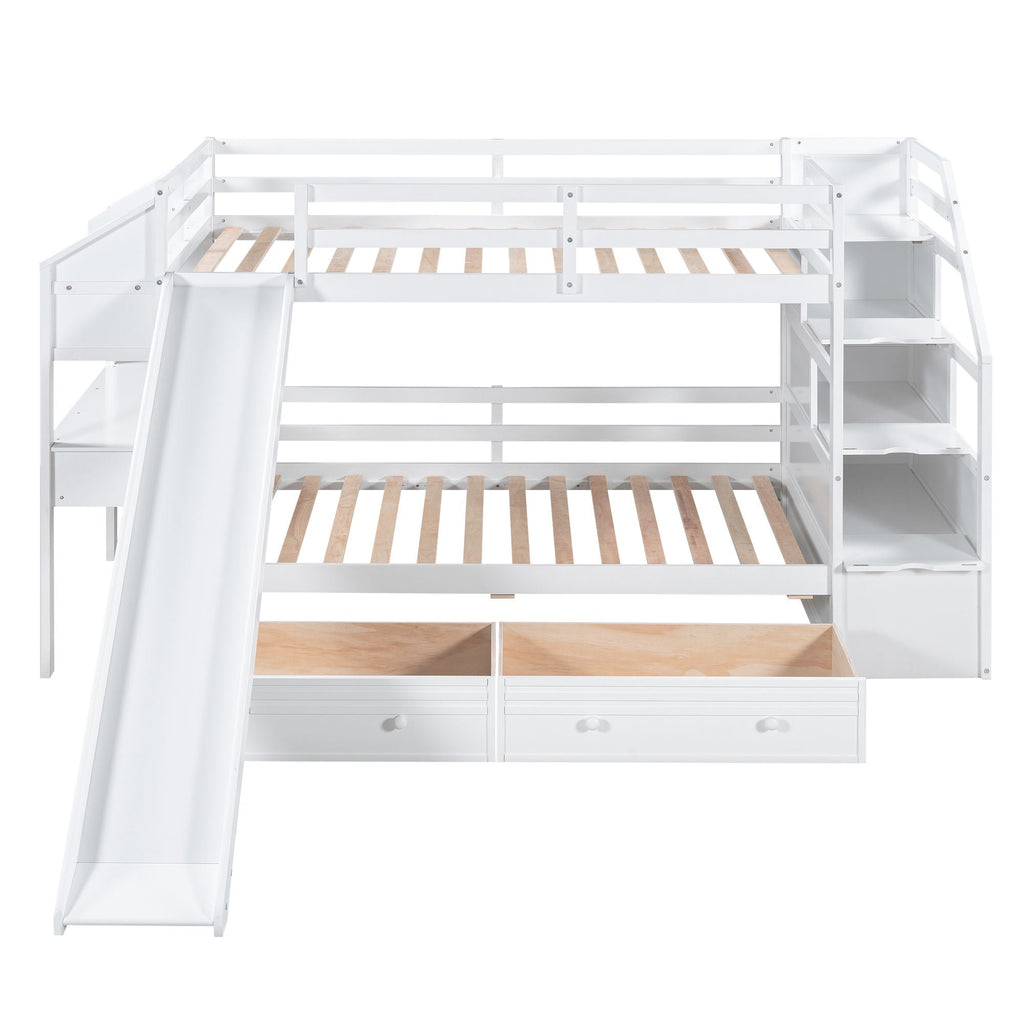 Bunk Bed with Storage Staircase, Slide & Desk - Twin or Full - Dark Gray or White