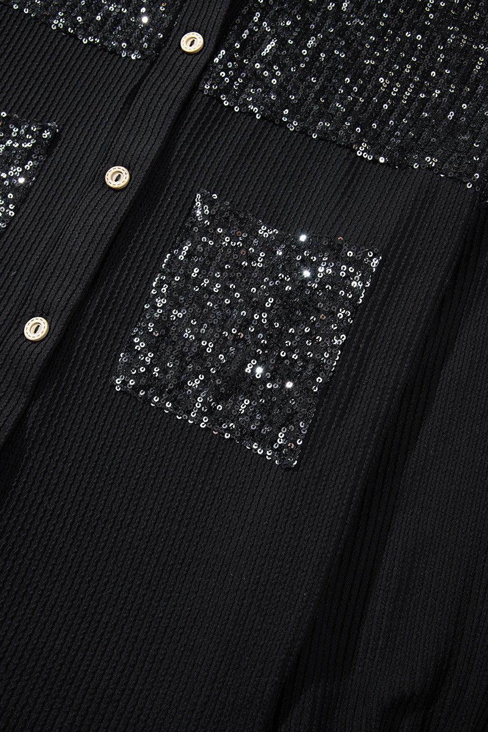 Sequin Button Up Dropped Shoulder Jacket for Women