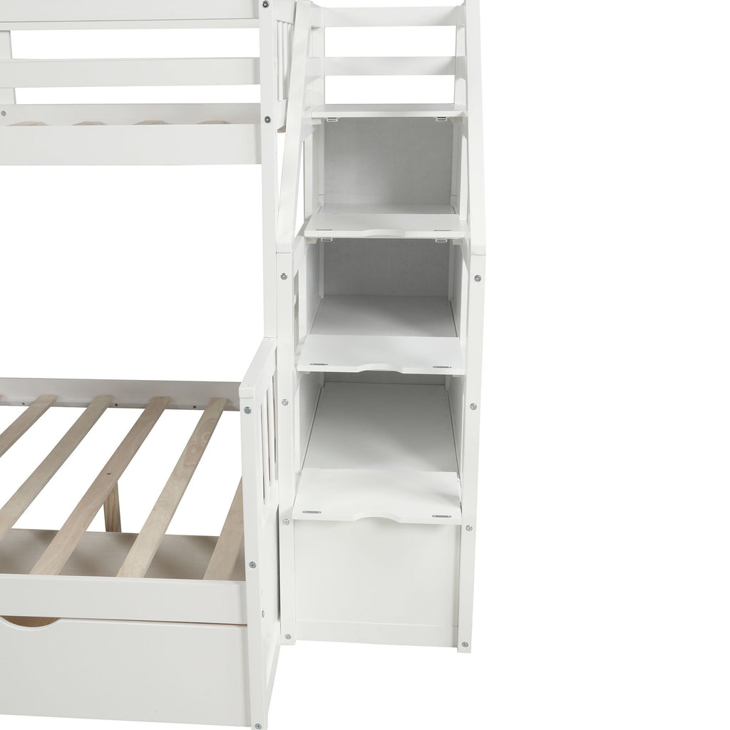 Bunk Bed with Storage Staircase, Slide & Desk - Twin or Full - Dark Gray or White