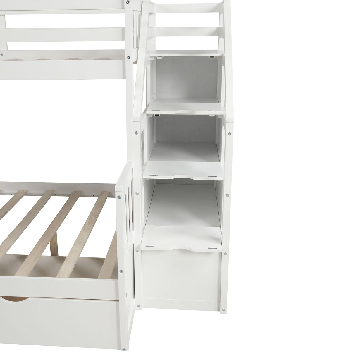Bunk Bed with Storage Staircase, Slide & Desk - Twin or Full - Dark Gray or White