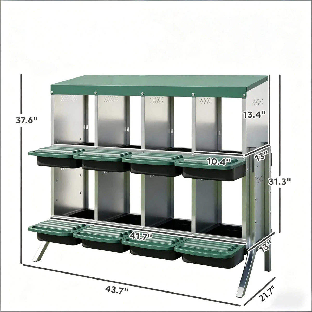 Metal Chicken Egg Laying Boxes with 8 Compartments and Waterproof Roof - Metallic