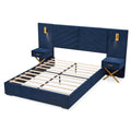Upholstered Bed with Vertical Channel Tufted Wingback Headboard - Blue or Red