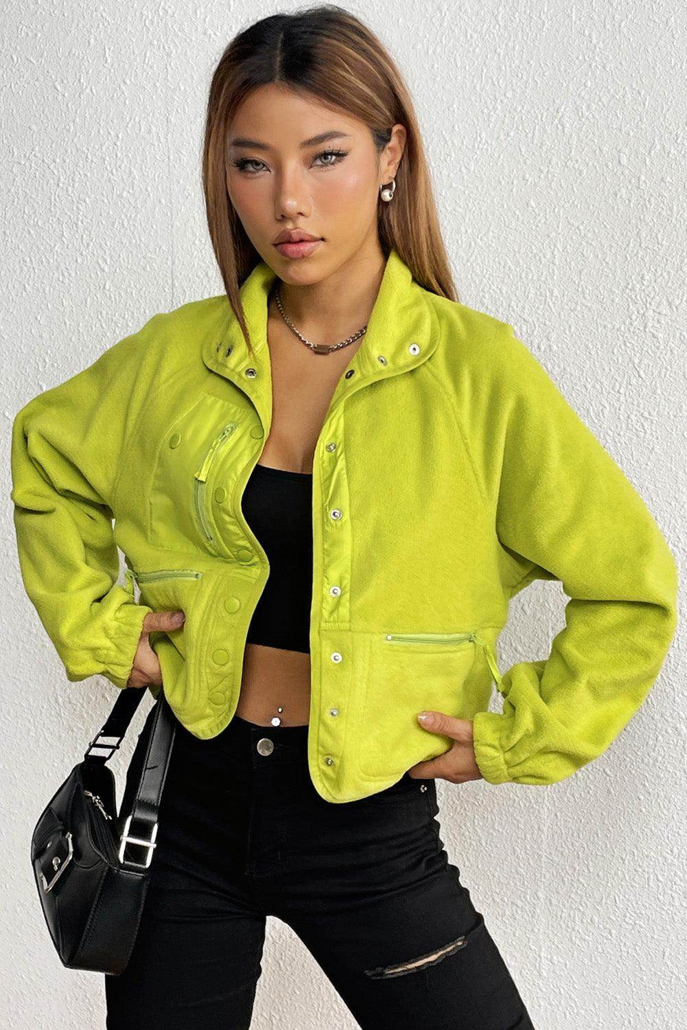 Snap Down Collared Jacket for Women with Pockets